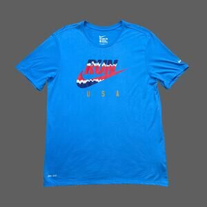 Nike Run Flag Blue Red Performance Tee Mens L EUC